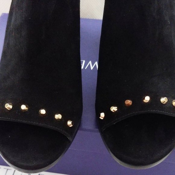 Stuart Weitzman Commodore Black Suede Slingbacks Open Toe 3.75 Heel Size 10 NIB - Picture 3 of 7